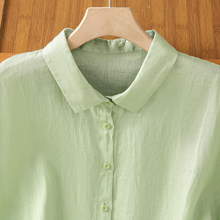 Buddha Stones Summer Plain Color Button Short Sleeve Women's Cotton Shirt - image 17