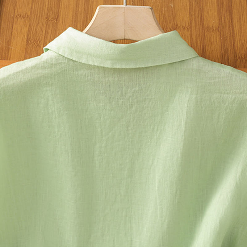 Buddha Stones Summer Plain Color Button Short Sleeve Women's Cotton Shirt - image 19