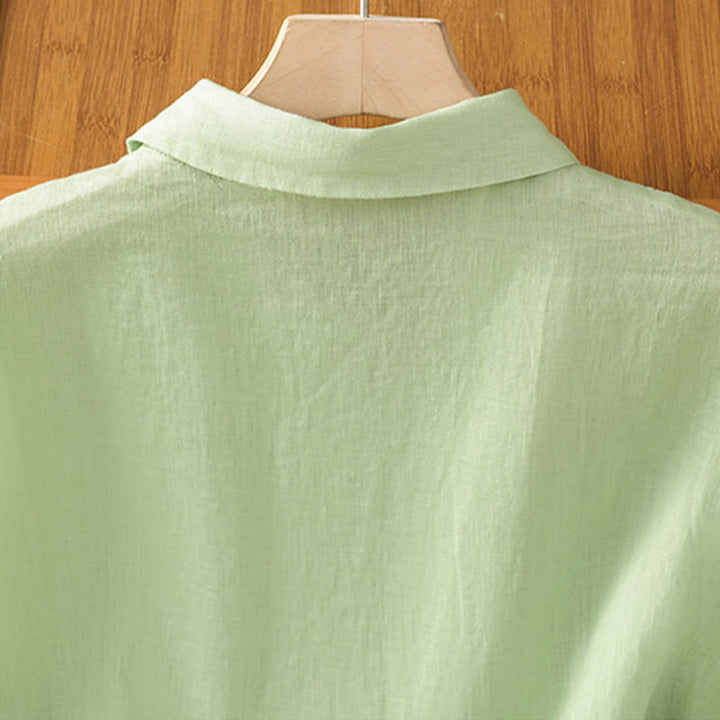 Buddha Stones Summer Plain Color Button Short Sleeve Women's Shirt - image 19