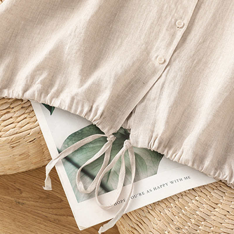 Buddha Stones Summer Plain Color Button Short Sleeve Women's Cotton Shirt - image 28