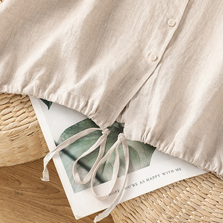 Buddha Stones Summer Plain Color Button Short Sleeve Women's Cotton Shirt - image 28