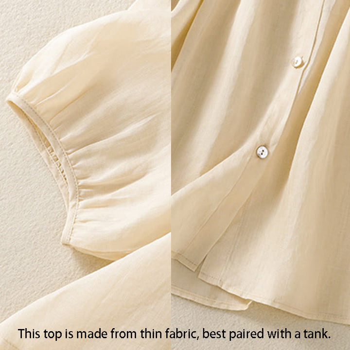 Buddha Stones Plain Button Crew Neck Three Quarter Sleeve Women's Cotton Shirt - image 22