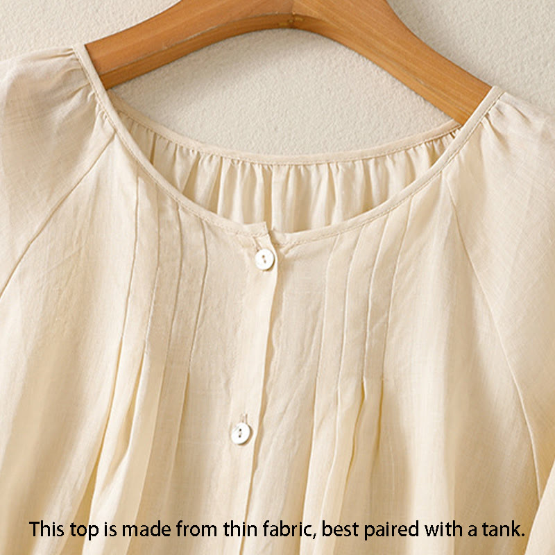 Buddha Stones Plain Button Crew Neck Three Quarter Sleeve Women's Cotton Shirt - image 15