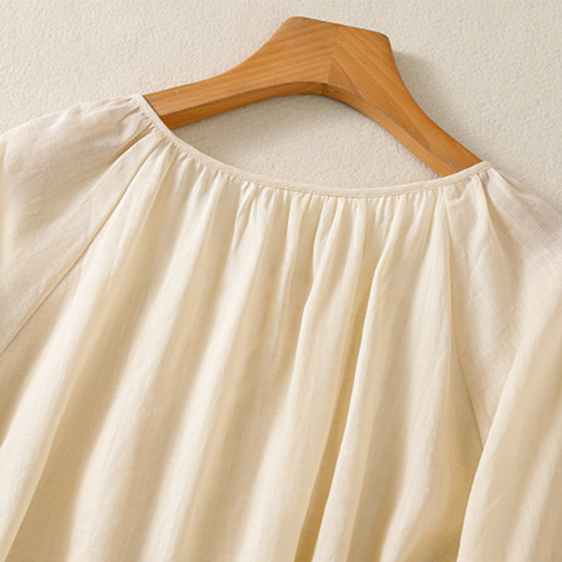 Buddha Stones Plain Button Crew Neck Three Quarter Sleeve Women's Cotton Shirt - image 16