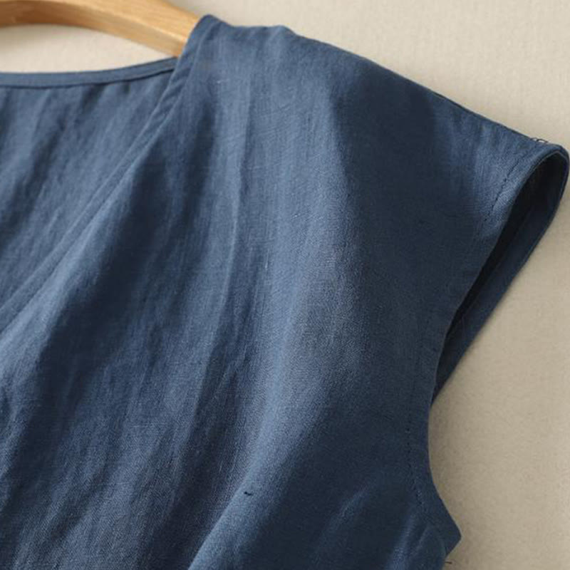 Buddha Stones Retro V-Neck Button Design Women's Cotton Sleeveless Vest - image 4