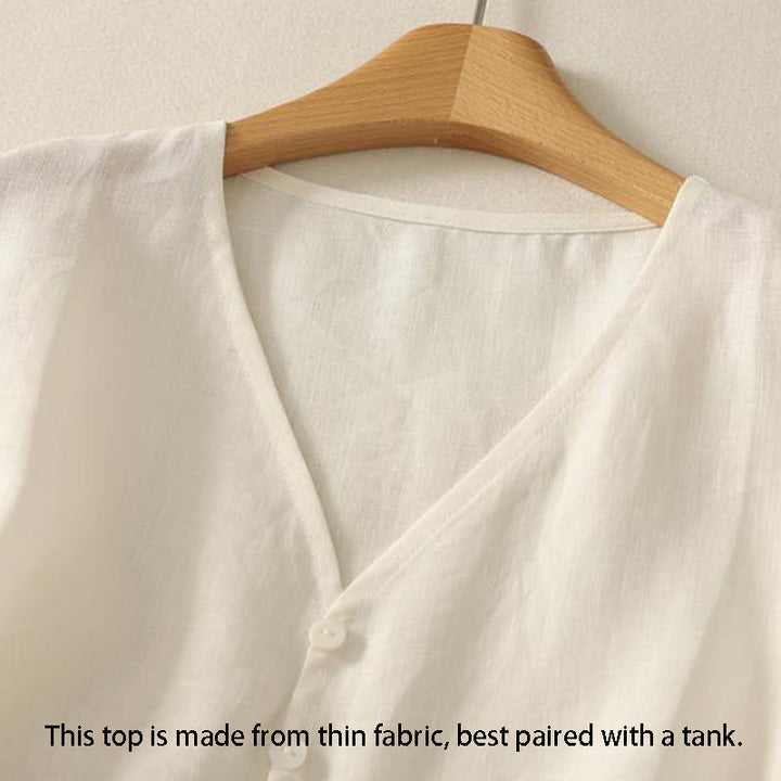 Buddha Stones Retro V-Neck Button Design Women's Cotton Sleeveless Vest - image 8