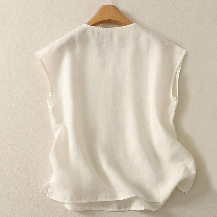 Buddha Stones Retro V-Neck Button Design Women's Cotton Sleeveless Vest - image 7