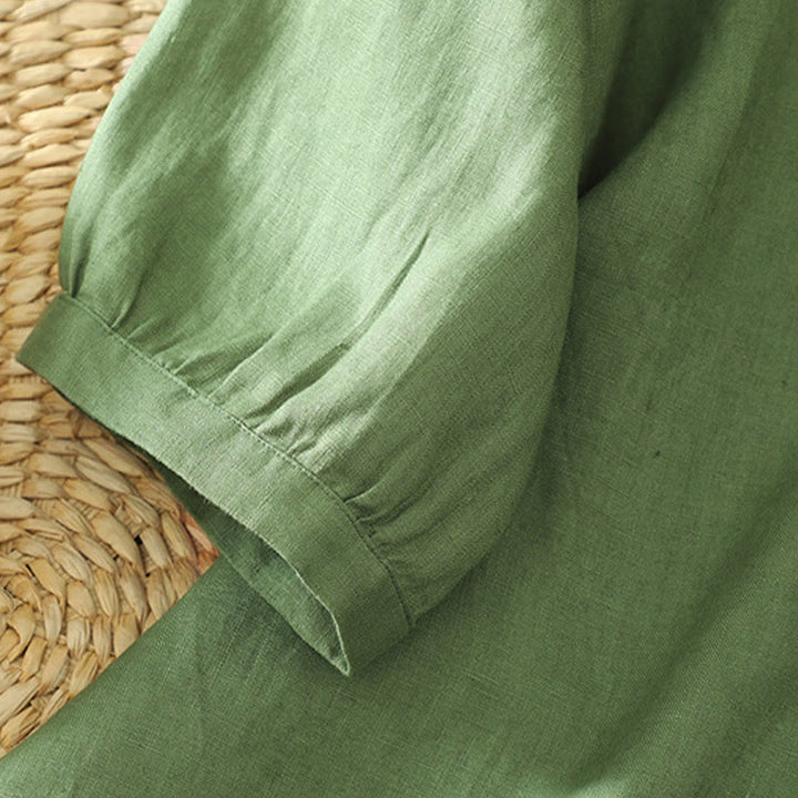 Buddha Stones Solid Buttons V-Neck Half Sleeve Women's Shirt - image 20