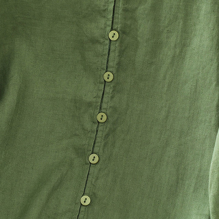 Buddha Stones Solid Buttons V-Neck Half Sleeve Women's Shirt - image 18