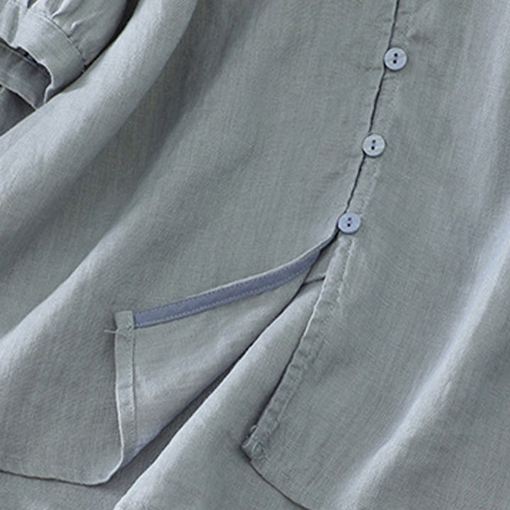 Buddha Stones Solid Buttons V-Neck Half Sleeve Women's Shirt - image 24