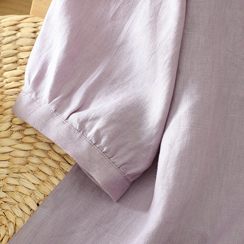 Buddha Stones Solid Buttons V-Neck Half Sleeve Women's Shirt - image 30