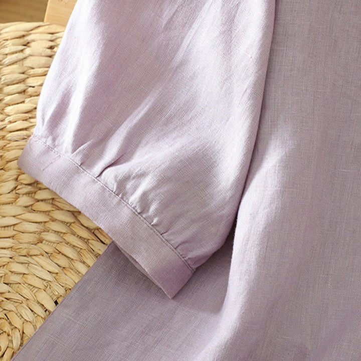 Buddha Stones Solid Buttons V-Neck Half Sleeve Women's Shirt - image 30