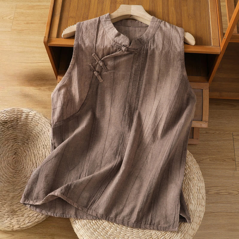 Buddha Stones Retro Frog-Button Design Women's Cotton Sleeveless Vest - RosyBrown - US8-10，UK/AU12-14，EU40-42 (2XL) - image 10