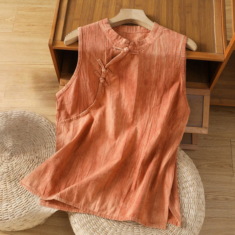 Buddha Stones Retro Frog-Button Design Women's Cotton Sleeveless Vest - Orange - US8-10，UK/AU12-14，EU40-42 (2XL) - image 0