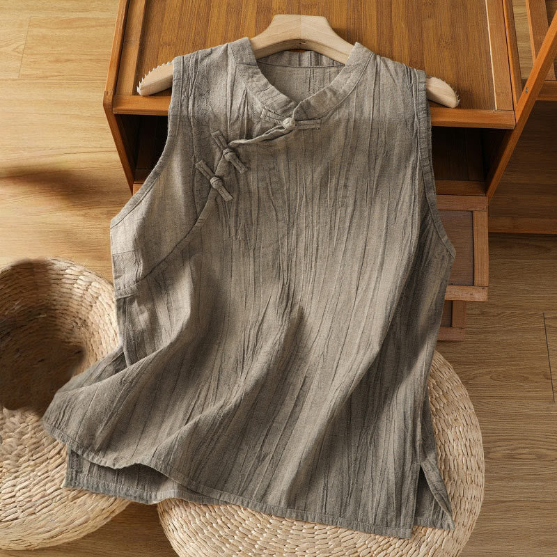 Buddha Stones Retro Frog-Button Design Women's Cotton Sleeveless Vest - Tan - US8-10，UK/AU12-14，EU40-42 (2XL) - image 17