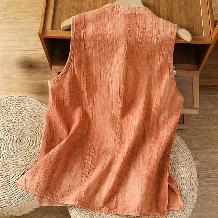 Buddha Stones Retro Frog-Button Design Women's Cotton Sleeveless Vest - image 2