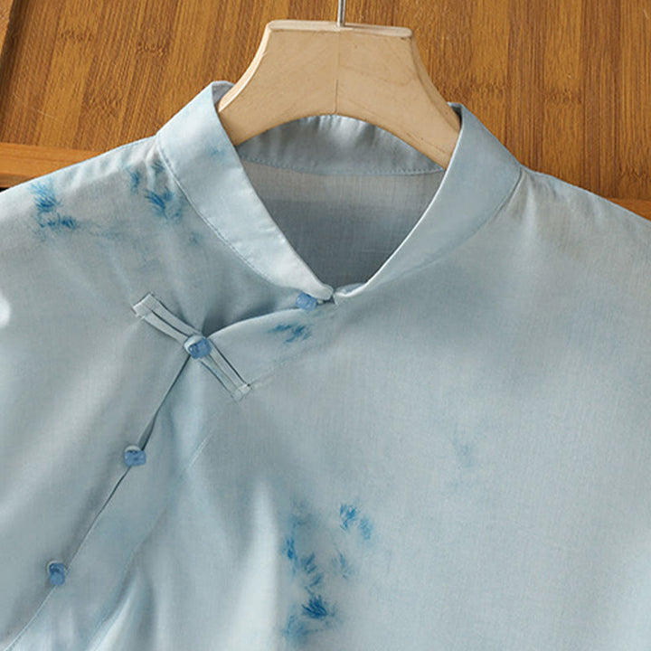 Buddha Stones Light Blue Frog-Button Sleeveless Women's Shirt - image 3