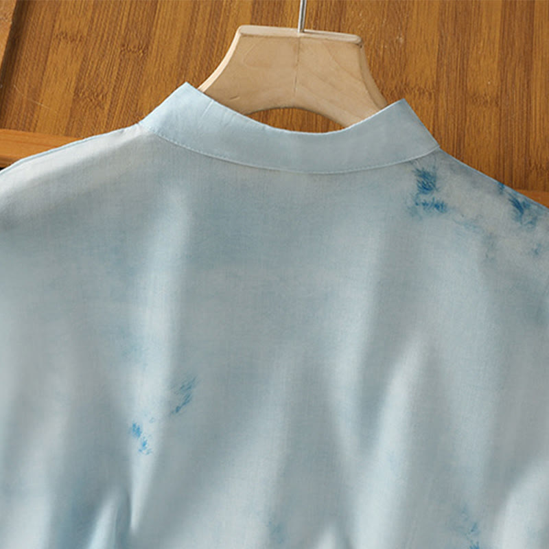 Buddha Stones Light Blue Frog-Button Sleeveless Women's Shirt - image 4