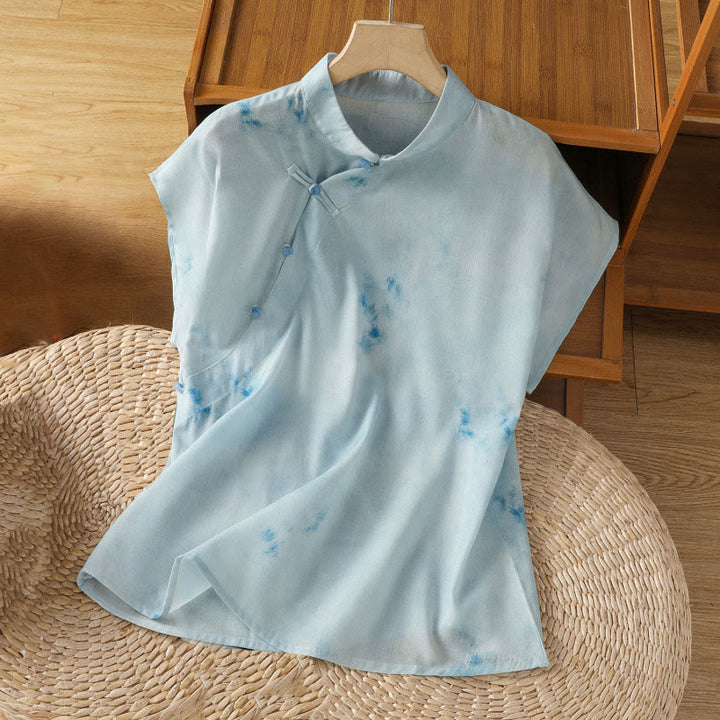 Buddha Stones Light Blue Frog-Button Sleeveless Women's Shirt - LightBlue - US8-10，UK/AU12-14，EU40-42 (2XL) - image 0