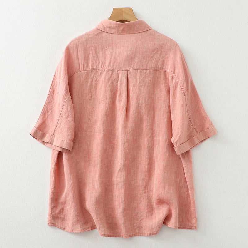 Buddha Stones Casual Plain Buttons Women's Cotton Linen Half Sleeve Shirt - image 9