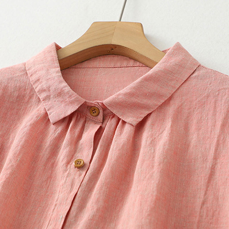 Buddha Stones Casual Plain Buttons Women's Cotton Linen Half Sleeve Shirt - image 10