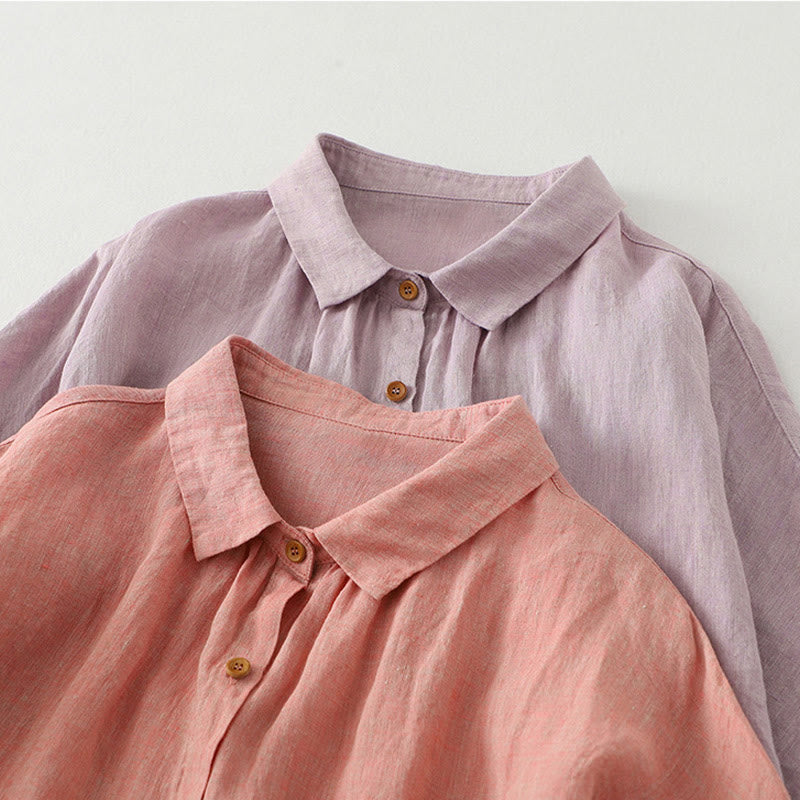 Buddha Stones Casual Plain Buttons Women's Cotton Linen Half Sleeve Shirt - image 19