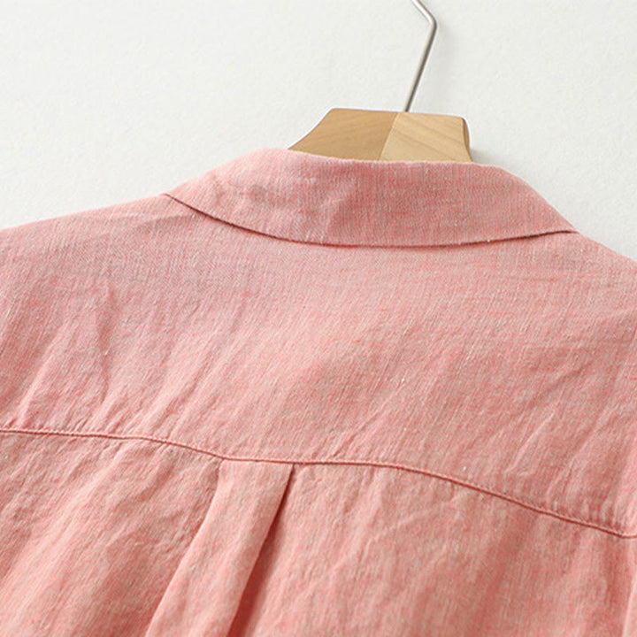 Buddha Stones Casual Plain Buttons Women's Cotton Linen Half Sleeve Shirt - image 11