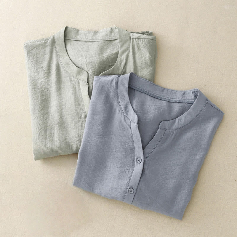 Buddha Stones Summer Button Lace-up Short Sleeve Women's Cotton Shirt - image 11