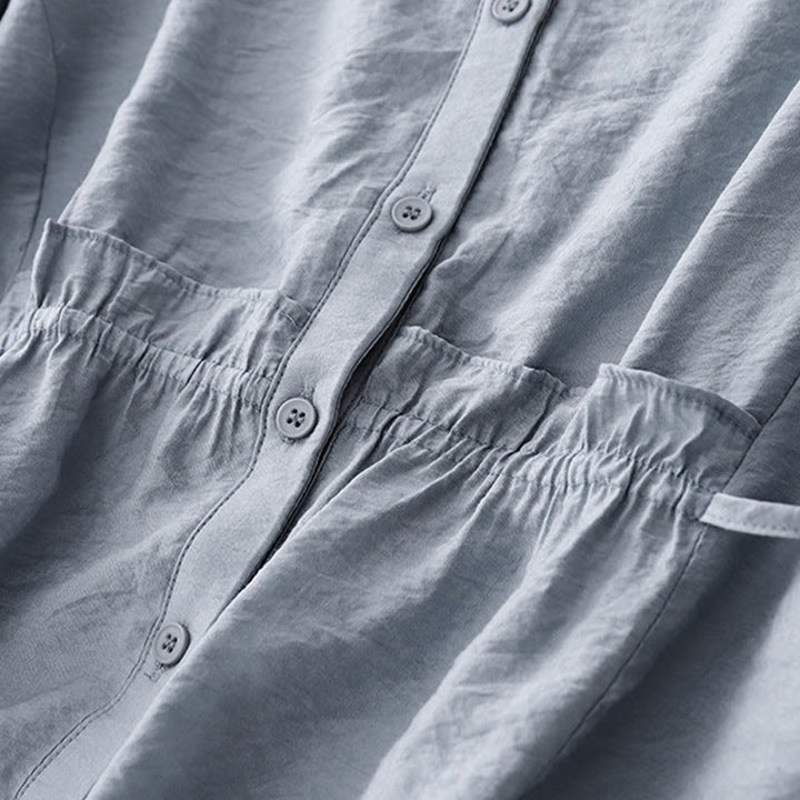 Buddha Stones Summer Button Lace-up Short Sleeve Women's Cotton Shirt - image 7