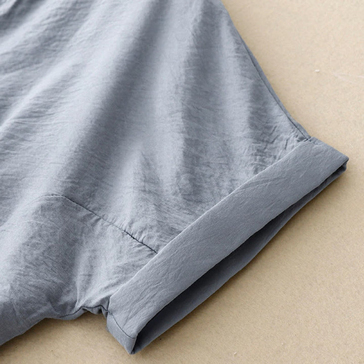 Buddha Stones Summer Button Lace-up Short Sleeve Women's Cotton Shirt - image 4