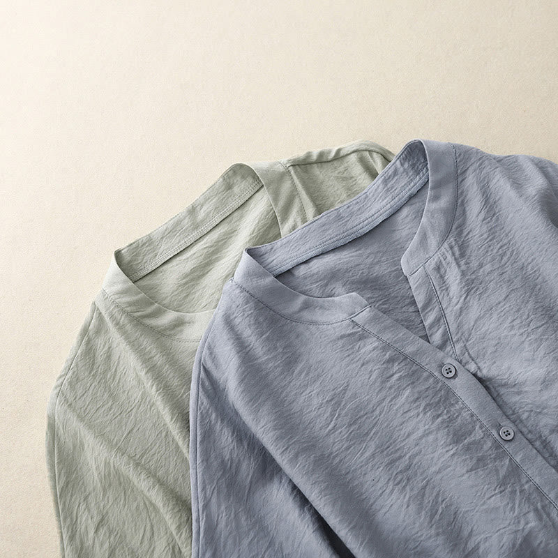 Buddha Stones Summer Button Lace-up Short Sleeve Women's Cotton Shirt - image 10