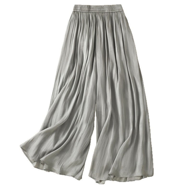 Buddha Stones Light Gray Pleated Design Elastic Waist Women's Wide Leg Pants With Pockets - image 16