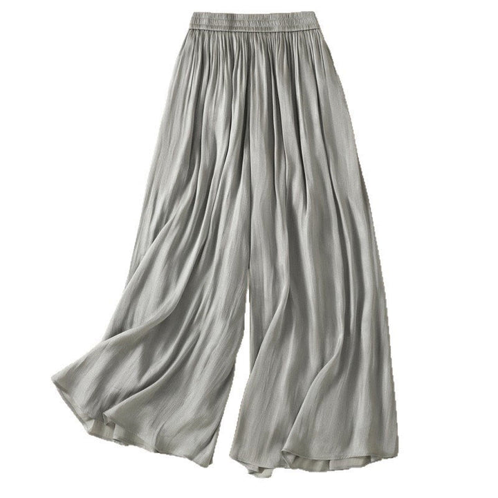 Buddha Stones Light Gray Pleated Design Elastic Waist Women's Wide Leg Pants With Pockets - image 16
