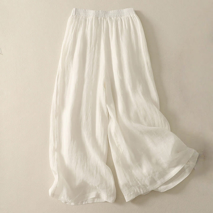 Buddha Stones 7-8 Length Elastic Waist Women's Wide Leg Cotton Linen Pants With Pockets - image 10