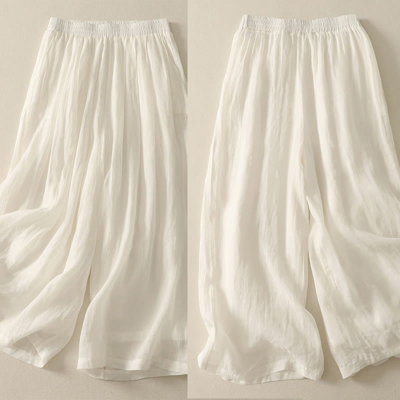 Buddha Stones 7-8 Length Elastic Waist Women's Wide Leg Cotton Linen Pants With Pockets - image 11