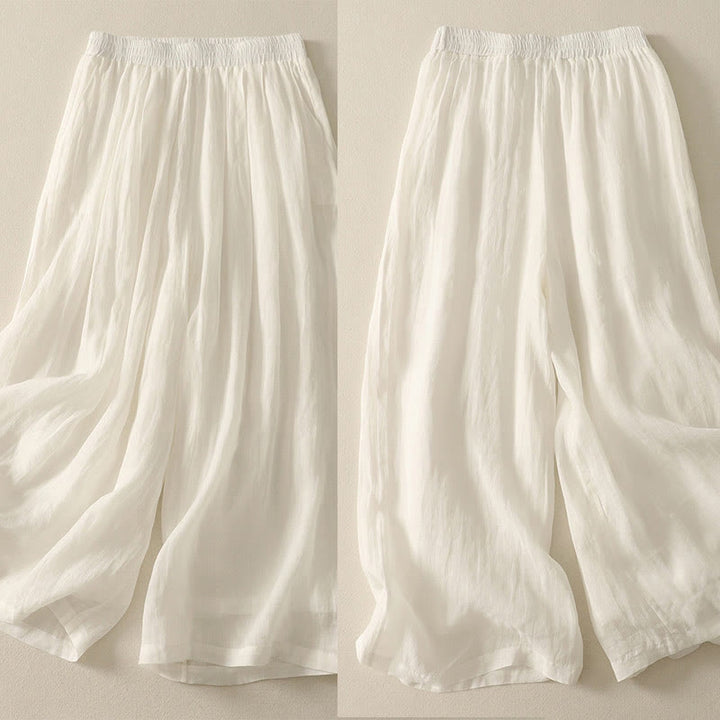 Buddha Stones 7-8 Length Elastic Waist Women's Wide Leg Cotton Linen Pants With Pockets - image 11