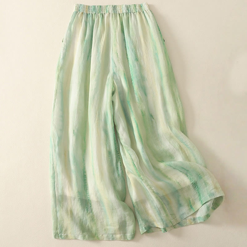 Buddha Stones 7-8 Length Elastic Waist Women's Wide Leg Cotton Linen Pants With Pockets - image 1