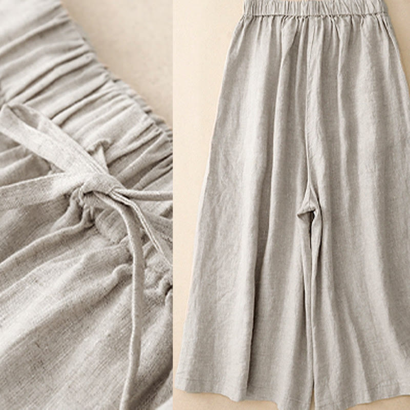 Buddha Stones Summer Elastic Waist Women's Capri Cropped Wide Leg Pants With Pockets - image 17