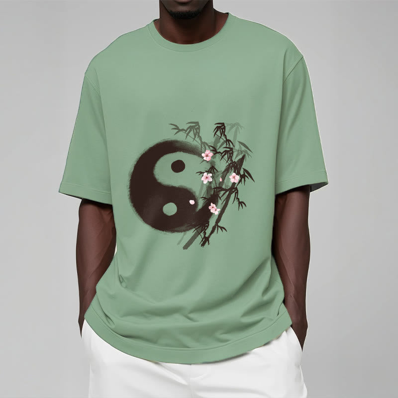 Buddha Stones Yin Yang Bamboo Cherry Blossom Pattern Tee T-shirt - image 14