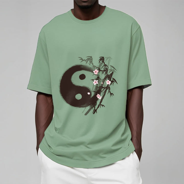 Buddha Stones Yin Yang Bamboo Cherry Blossom Pattern Tee T-shirt - image 14