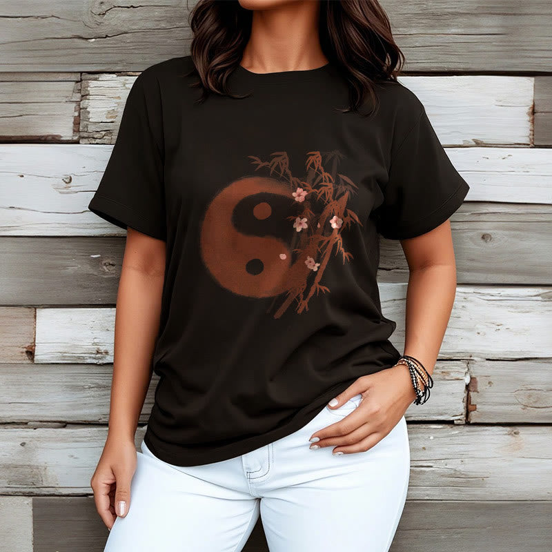 Buddha Stones Yin Yang Bamboo Cherry Blossom Pattern Tee T-shirt - image 6