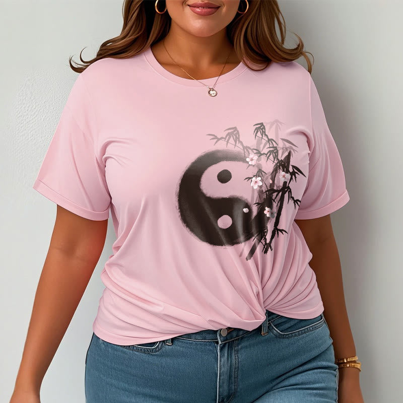 Buddha Stones Yin Yang Bamboo Cherry Blossom Pattern Tee T-shirt - image 12