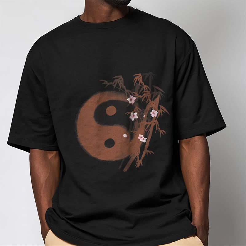 Buddha Stones Yin Yang Bamboo Cherry Blossom Pattern Tee T-shirt - image 4