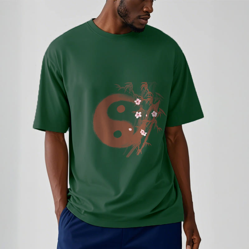Buddha Stones Yin Yang Bamboo Cherry Blossom Pattern Tee T-shirt - image 10