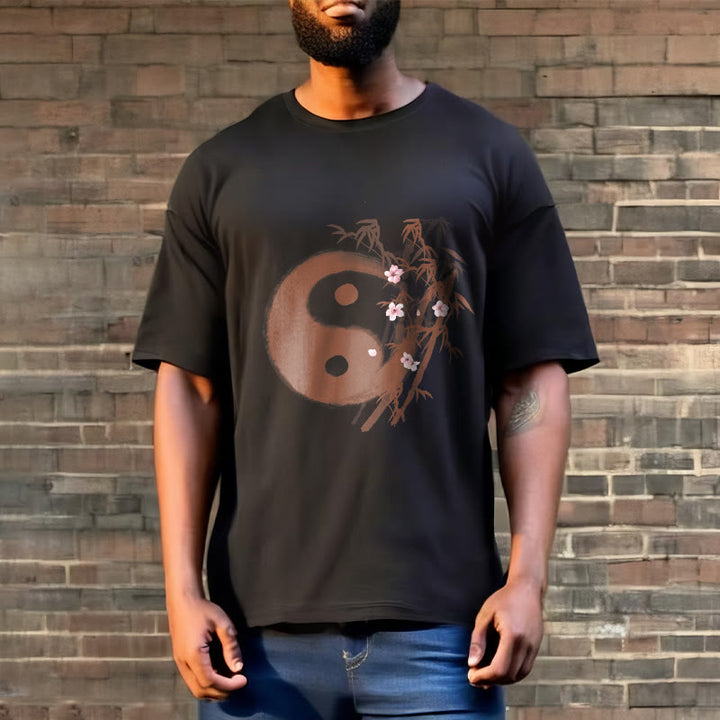 Buddha Stones Yin Yang Bamboo Cherry Blossom Pattern Tee T-shirt - image 5