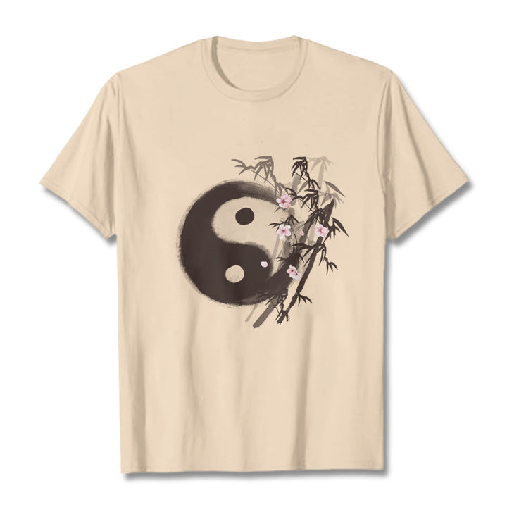 Buddha Stones Yin Yang Bamboo Cherry Blossom Pattern Tee T-shirt - Bisque - 2XL - image 7