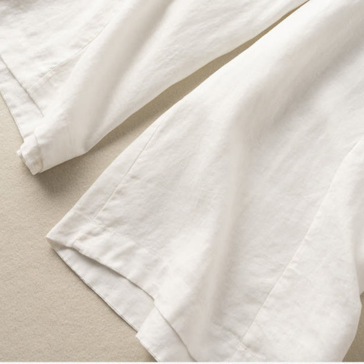 Buddha Stones Plain Color 7-8 Length Capri Cropped Pants Cotton Linen Women's Wide Leg Pants With Pockets - image 8