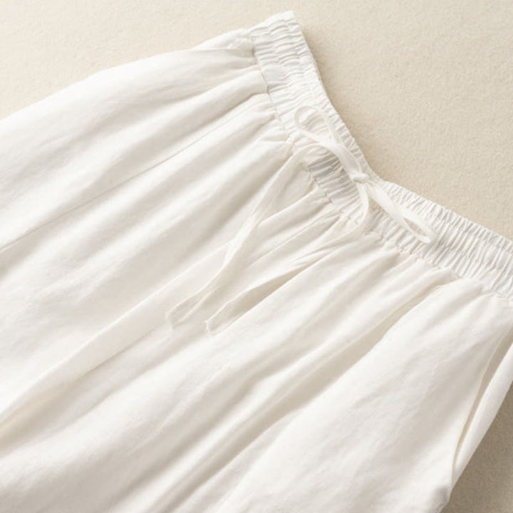 Buddha Stones Plain Color 7-8 Length Capri Cropped Pants Cotton Linen Women's Wide Leg Pants With Pockets - image 7