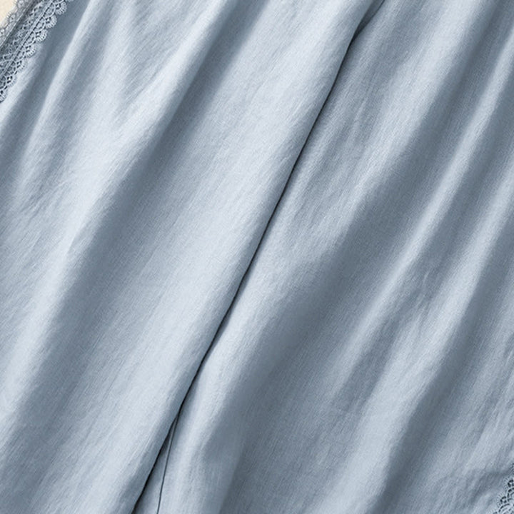 Buddha Stones Plain Color Lace Stitching Cotton Linen Women's Wide Leg Pants With Pockets - image 5