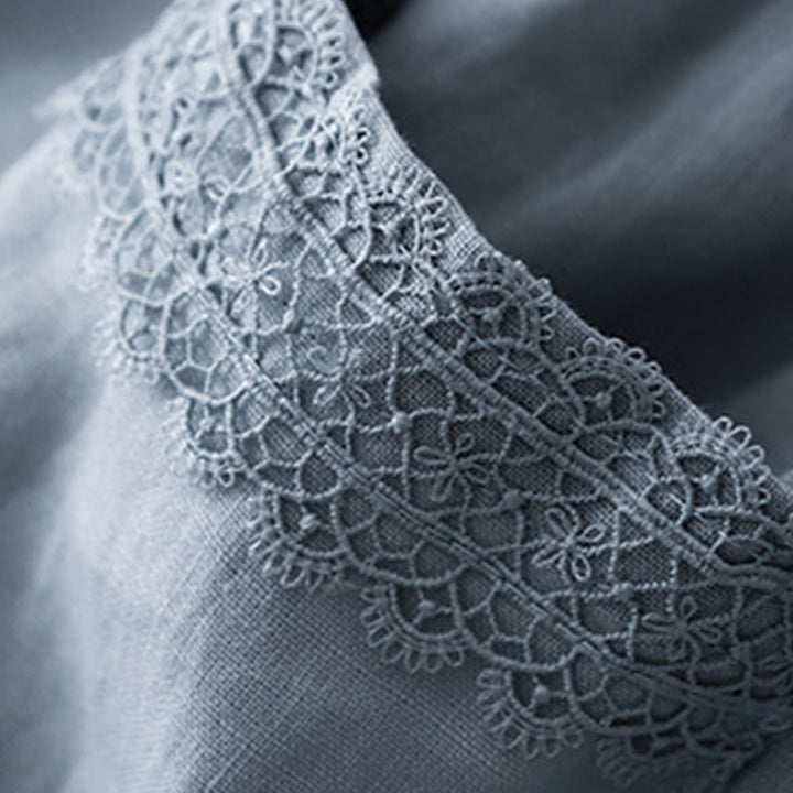 Buddha Stones Plain Color Lace Stitching Cotton Linen Women's Wide Leg Pants With Pockets - image 7